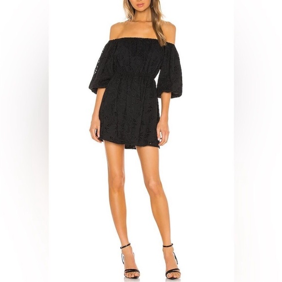Camila Coelho Eyelet Lace Archer Off the Shoulder Mini Dress Black Revolve - Picture 1 of 5